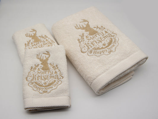 Merry Christmas & Happy New Year Reindeer Towel